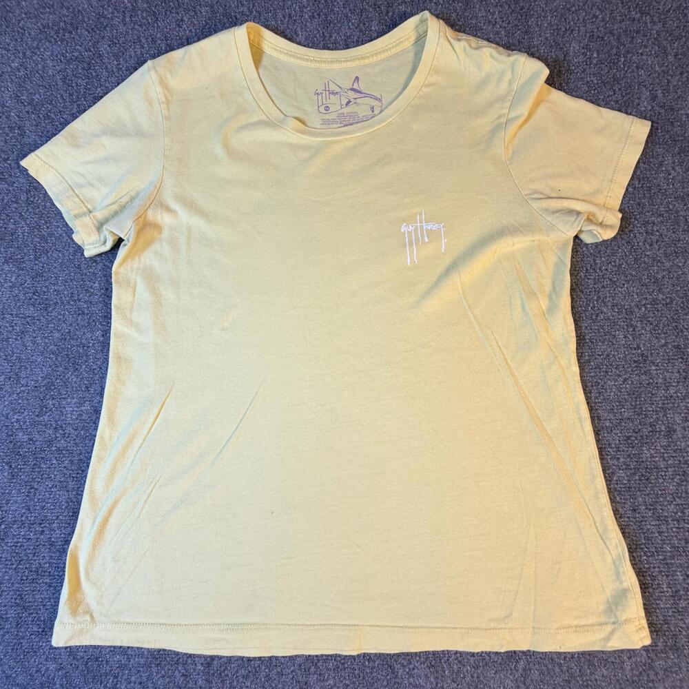Guy Harvey Womens Yellow Marlin Tropical Sunset Graphic T-Shirt XL Cotton 890